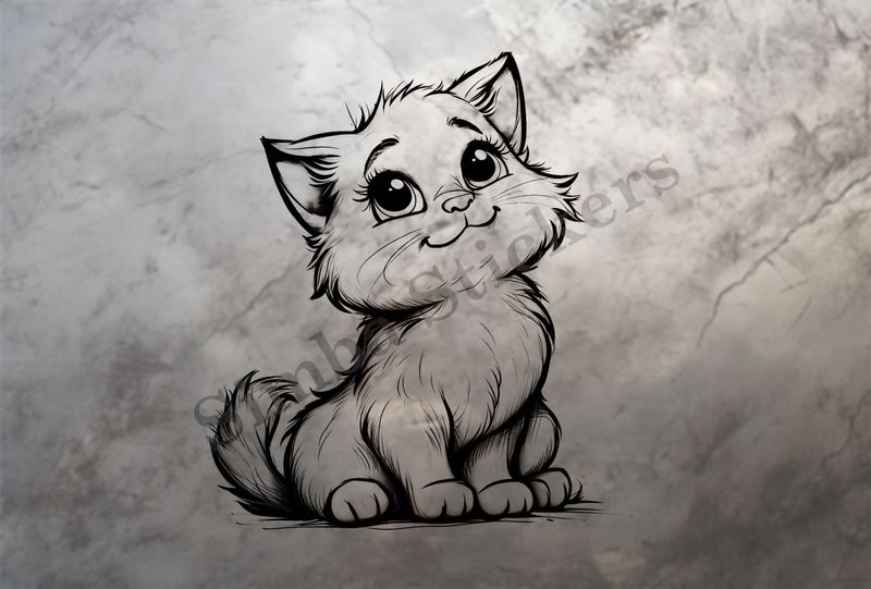 Cat kitten smiling, outline art, 7dlzve