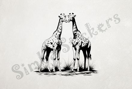 Giraffes nose-to-nose in the Savanna, outline art