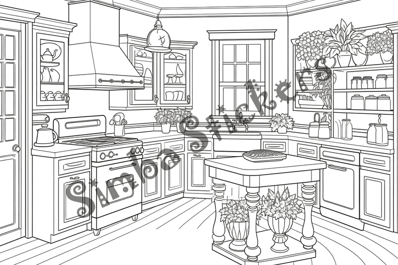 Colouring pages, bundle of house kitchens, 25 images 2