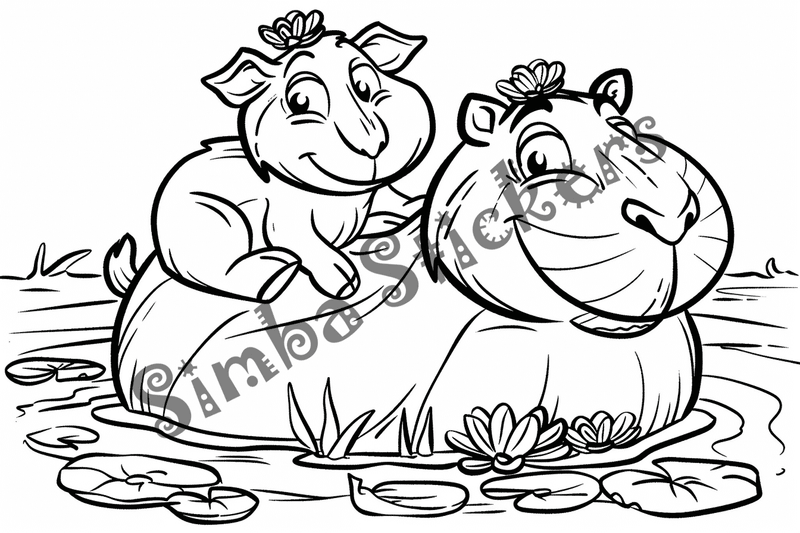 Colouring pages, bundle of capybaras, 50 images, pack 2