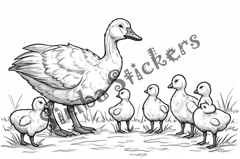Colouring pages, bundle of geese with goslings, 10 images