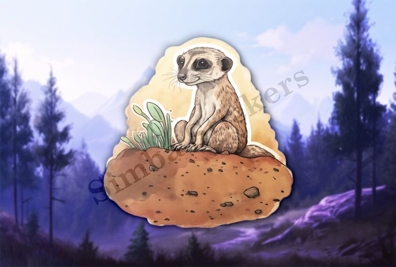 Meerkat above a hole, watercolour