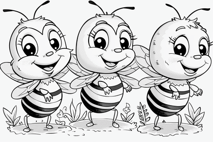 Colouring pages, bundle of bees looking cute, 10 images