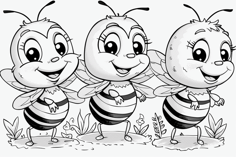 Colouring pages, bundle of bees looking cute, 10 images