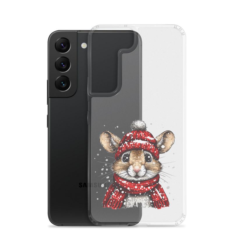 Clear Case for Samsung, Mouse wearing red winter hat and scarf in the snow, xg8dl3