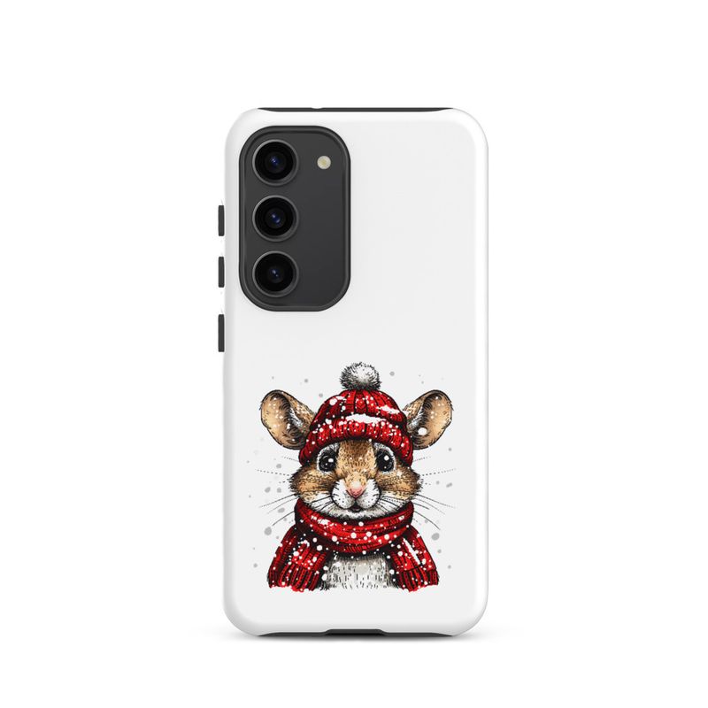 Tough Case for Samsung, Mouse wearing red winter hat and scarf in the snow, xg8dl3