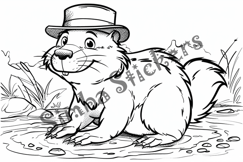 Colouring pages, bundle of beavers in top hat, 10 images