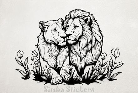 Male lion with lioness, outline art, kbdgyu