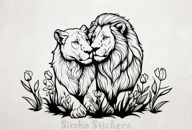 Male lion with lioness, outline art, kbdgyu