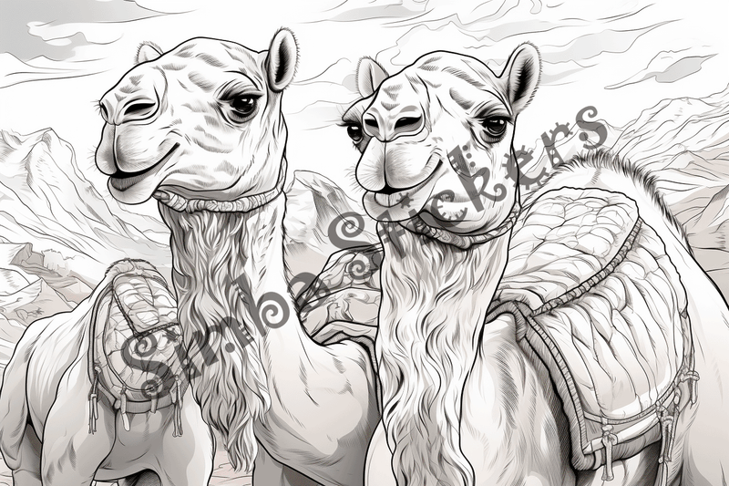Colouring pages, bundle of camels in love, 10 images
