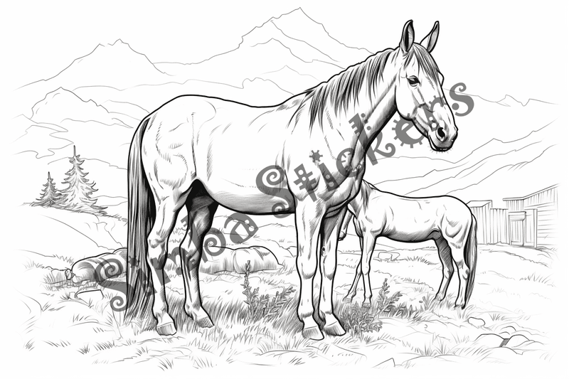 Colouring pages, bundle of mules, 25 images