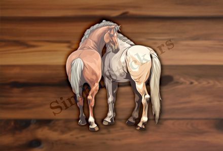 One brown, one white horse
