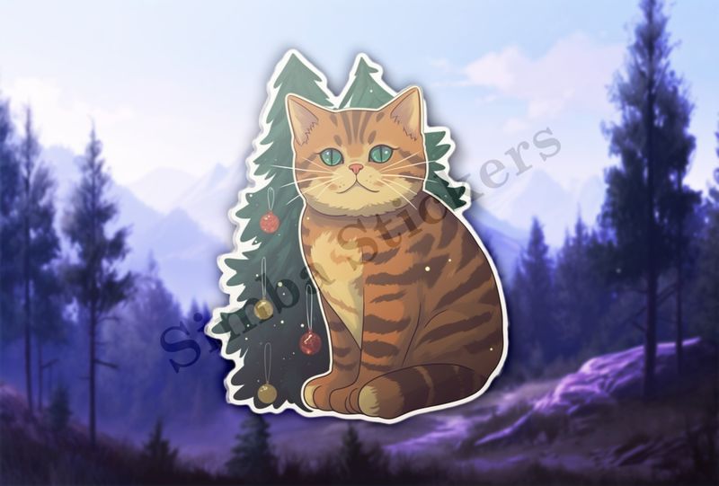 Cat in front of a Christmas tree