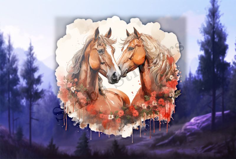 Horses in love, watercolour