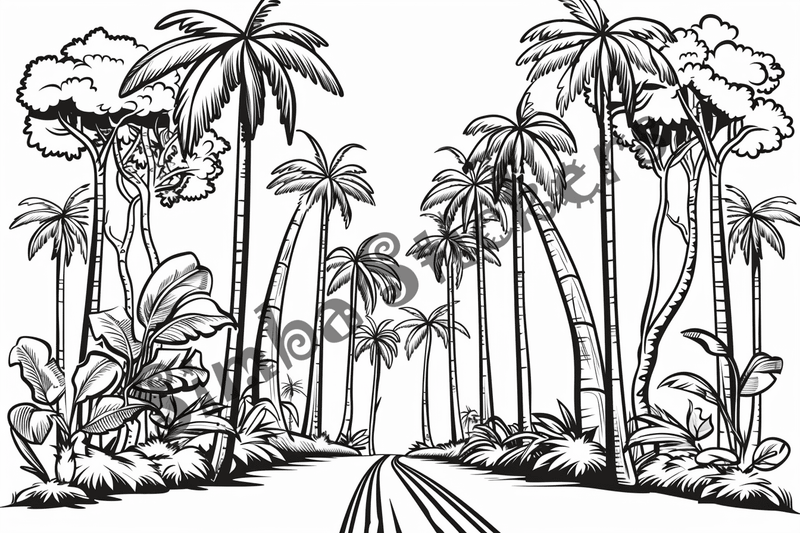 Colouring pages, bundle of Equatorial Rainforest landscape, 25 images 2