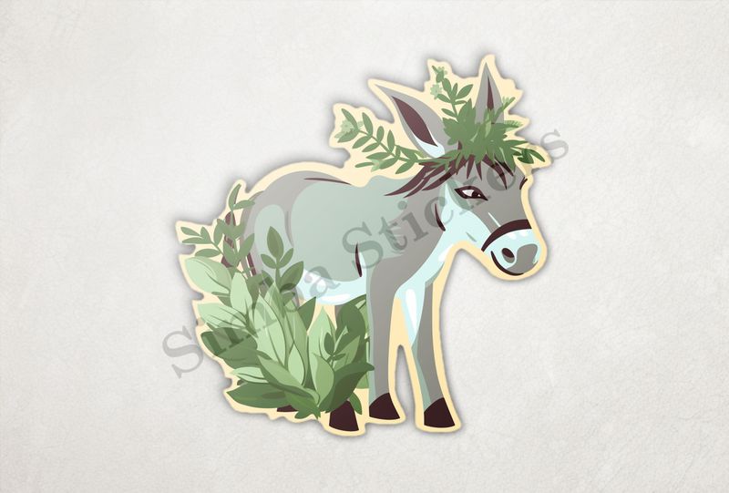 Donkey in leaves