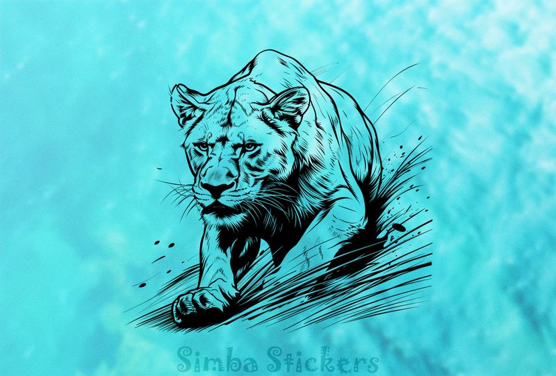 Lioness on the hunt, outline art, nvpfxh