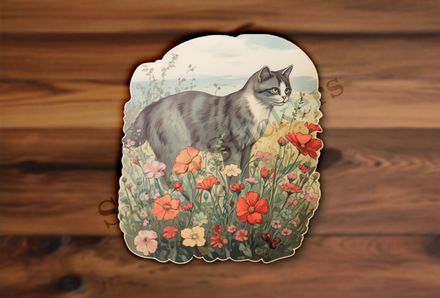 Vintage cat in flower field