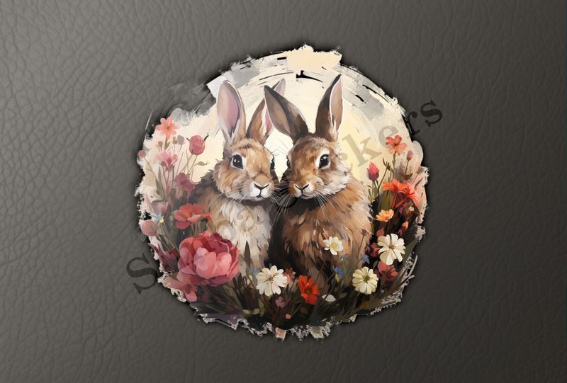Rabbits in love, oil painting