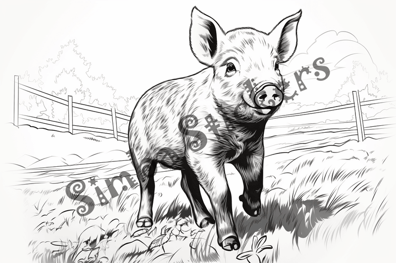 Colouring pages, bundle of pigs, 25 images