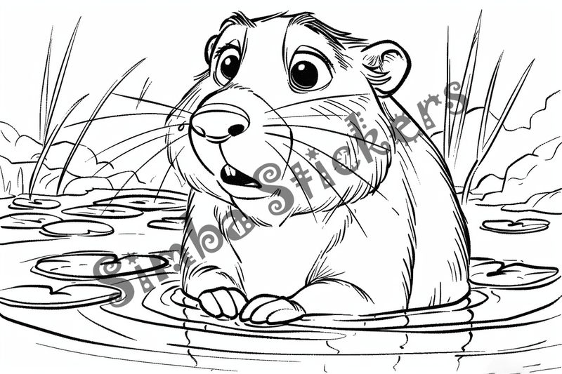 Colouring pages, bundle of beavers in water, 10 images