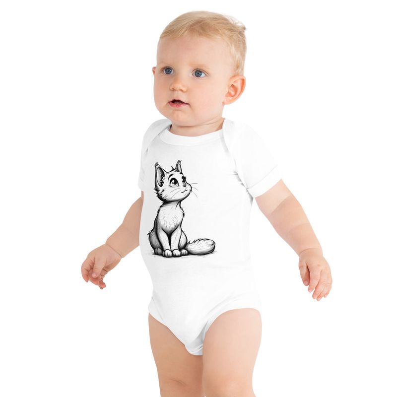 Baby Short Sleeve One Piece, 3-24 Months, Cat kitten sitting up, looking cute
