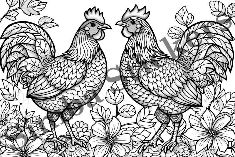 Colouring pages, Bundle of chicken in love, 10 images