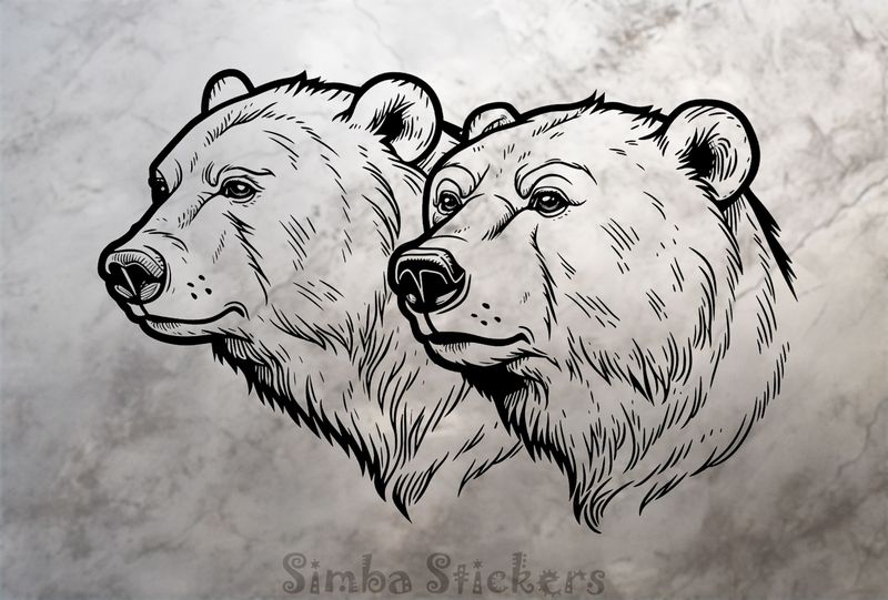 Bears side-by-side, outline art, lqwxqf