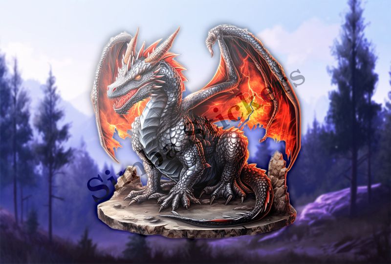 Black dragon, fire in wings