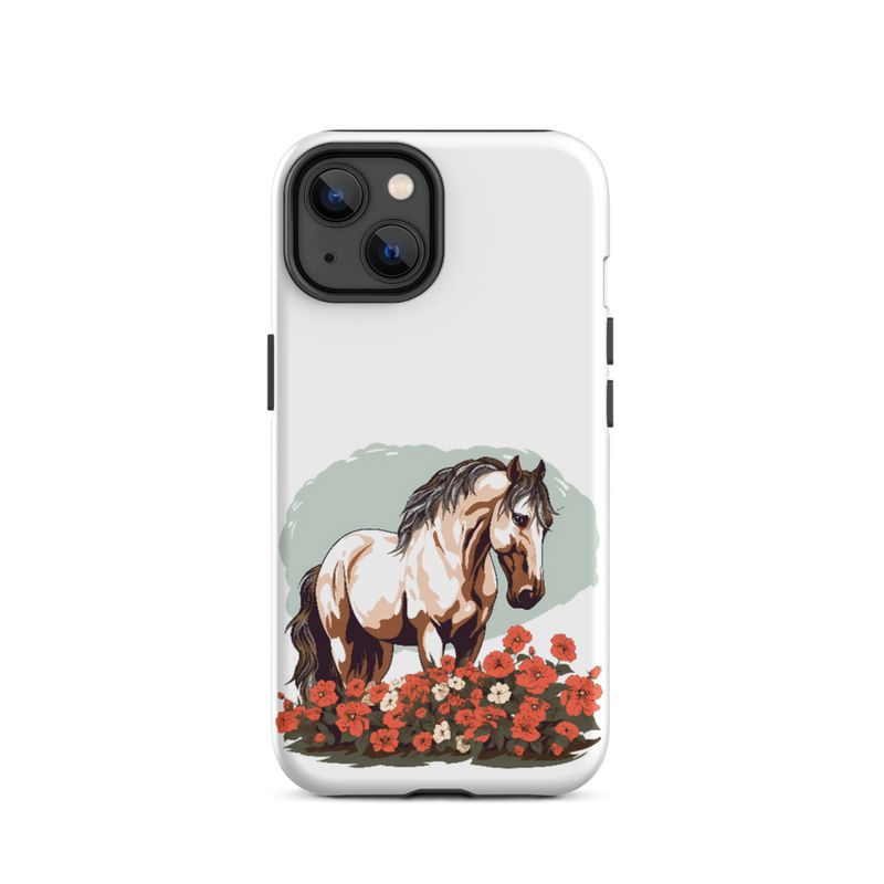 Tough Case for iPhone, Brown horse in field of red flowers, n4w2fj