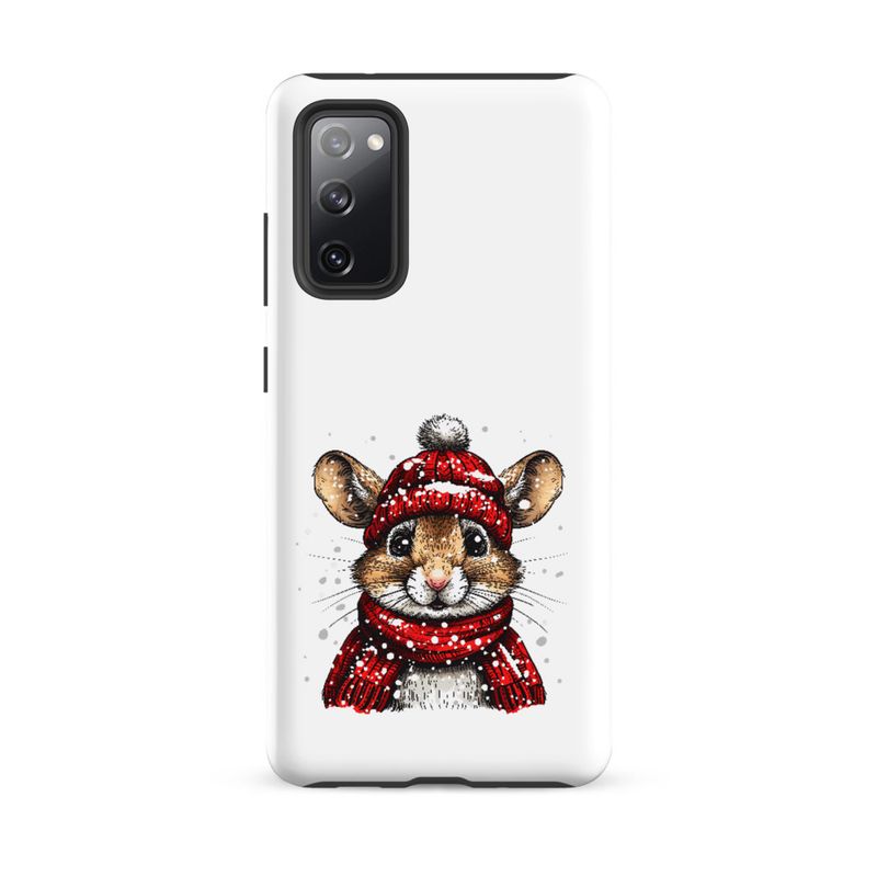Tough Case for Samsung, Mouse wearing red winter hat and scarf in the snow, xg8dl3