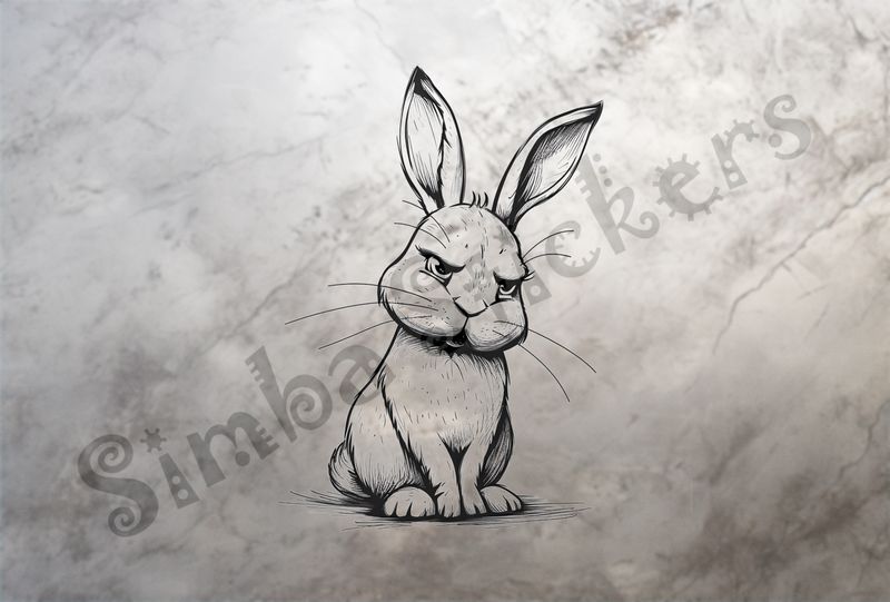 Hare looking angry, outline art