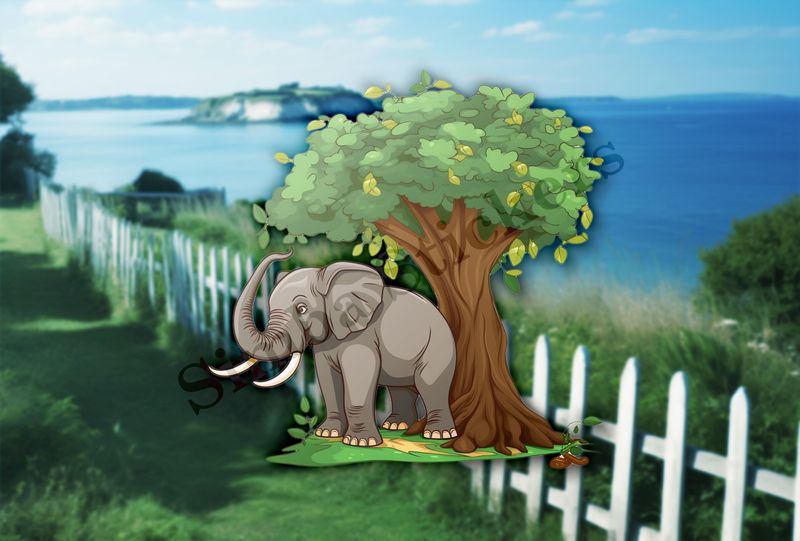 Elephant rubbing backside against a tree in the Savanna 