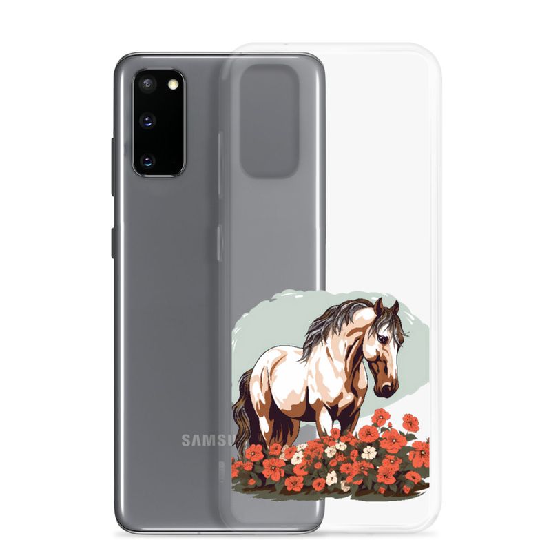 Clear Case for Samsung, Brown horse in field of red flowers, n4w2fj