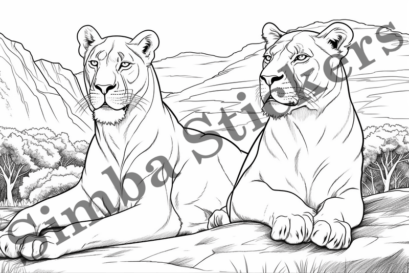 Colouring pages, Bundle of lions, 25 images