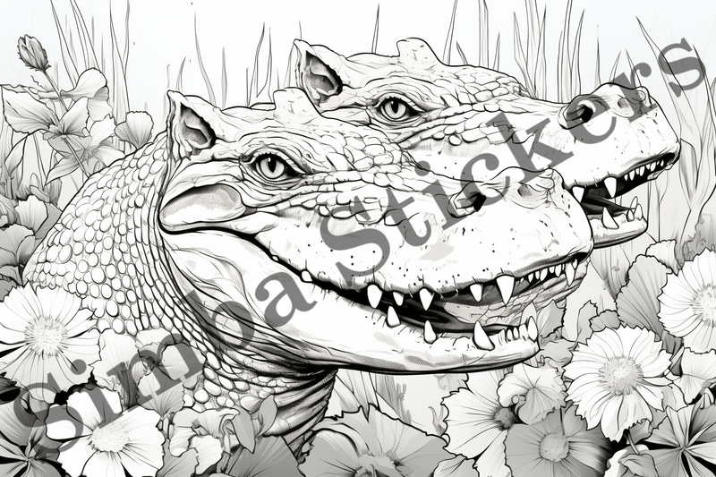 Colouring pages, Bundle of crocodiles in love, 10 images