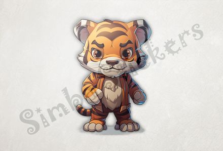 Tiger cub standing straight, looking tough