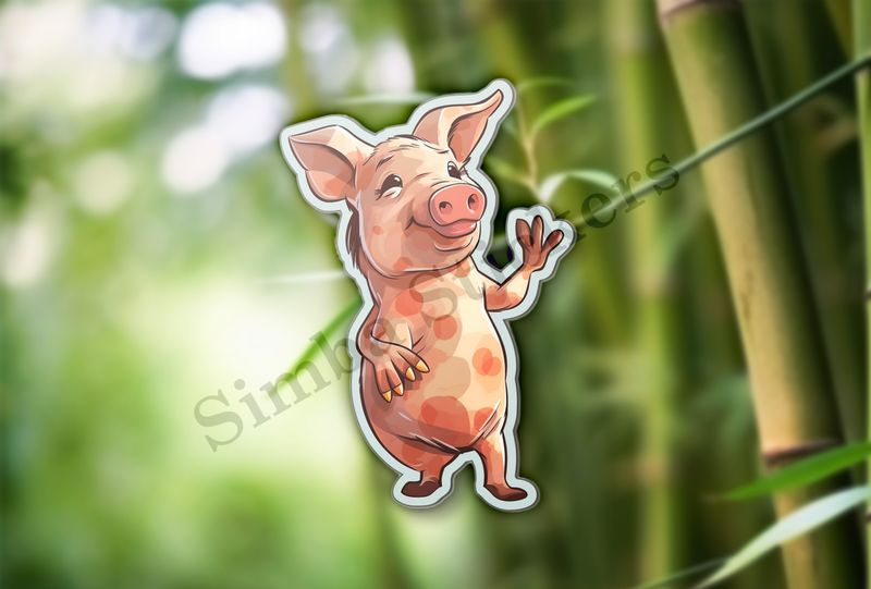 Standing pig waving