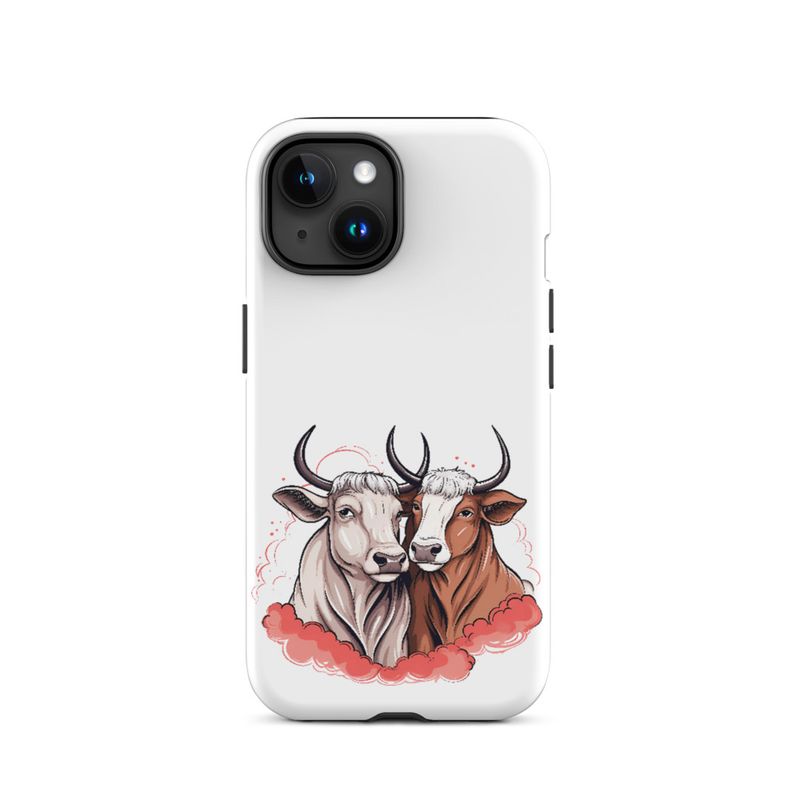 Tough Case for iPhone, Bull and cow, romantic, reddish clouds, qoucds