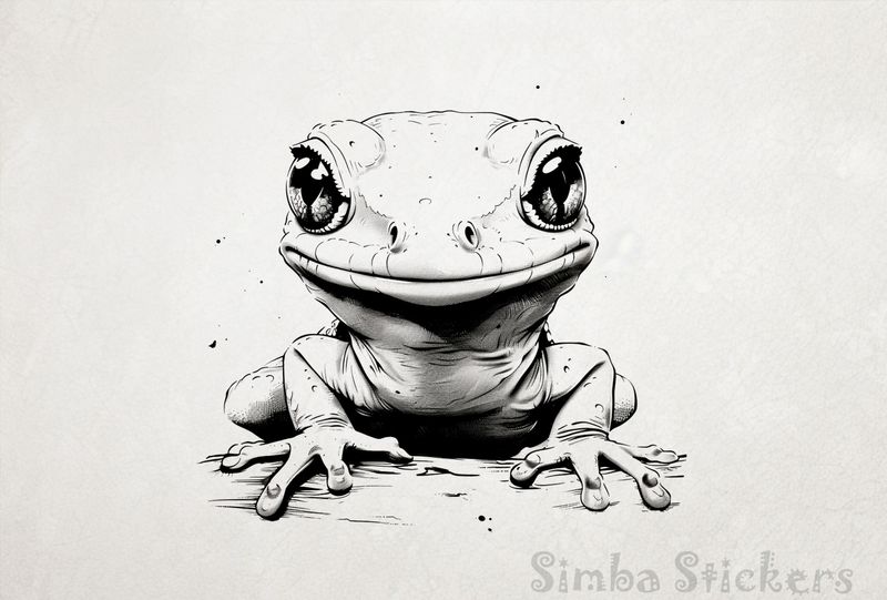 Lizard staring straight ahead, outline art