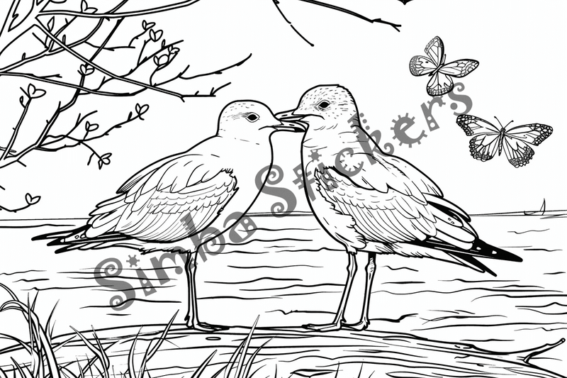 Colouring pages, bundle of seagulls, 25 images