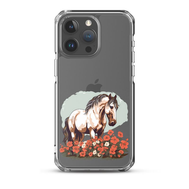 Clear Case for iPhone, Brown horse in field of red flowers, n4w2fj