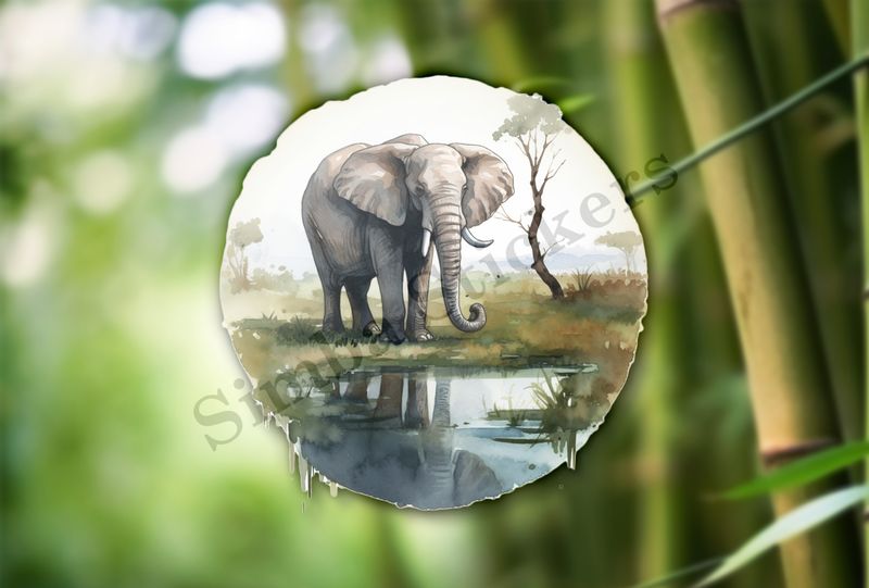 Elephant at a pond in the Savanna   