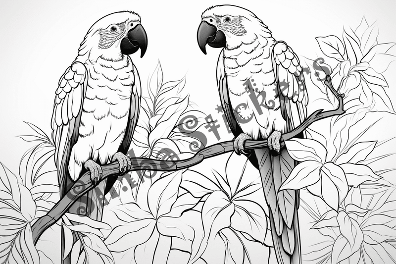 Colouring pages, bundle of parrots, 25 images