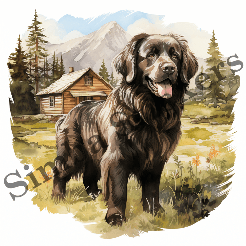 Newfoundland dogs, watercolour, image set, 10 images