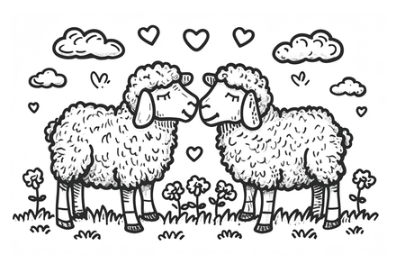 Colouring pages, bundle of sheep in love, 10 images