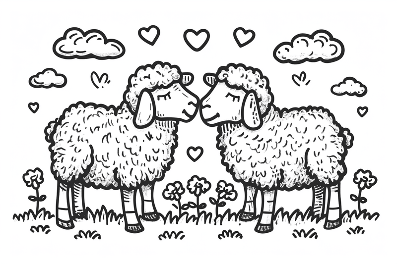 Colouring pages, bundle of sheep in love, 10 images