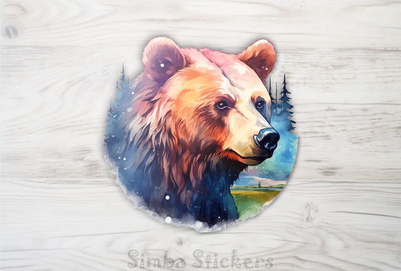 Bear with neutral expression, warm watercolour, vawofh