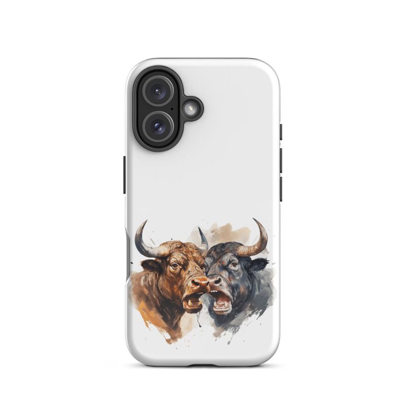 Tough Case for iPhone, Bulls facing up to each other, watercolour, dx5eff