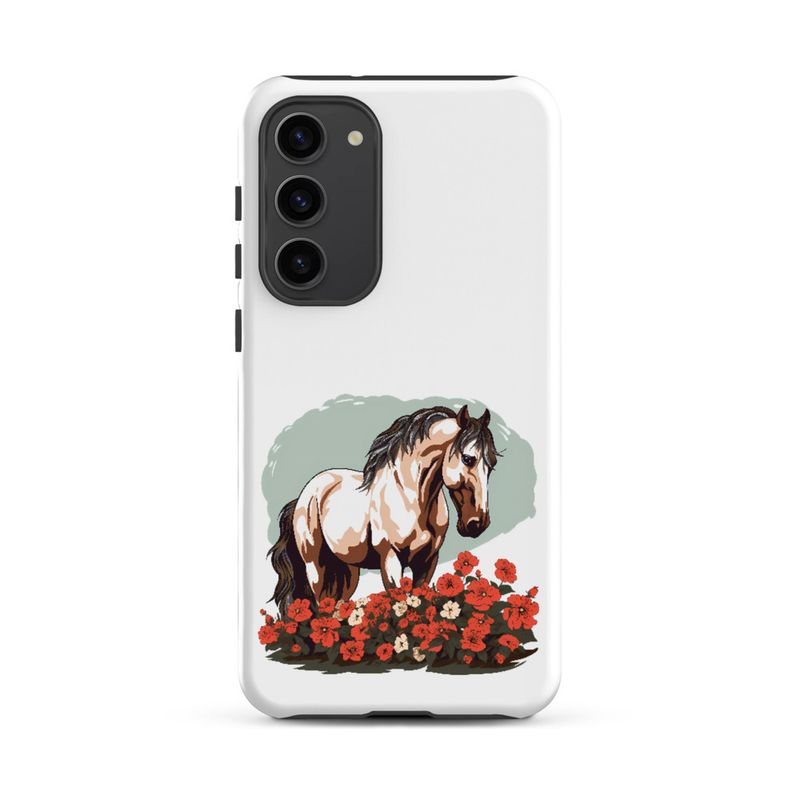 Tough Case for Samsung, Brown horse in field of red flowers, n4w2fj